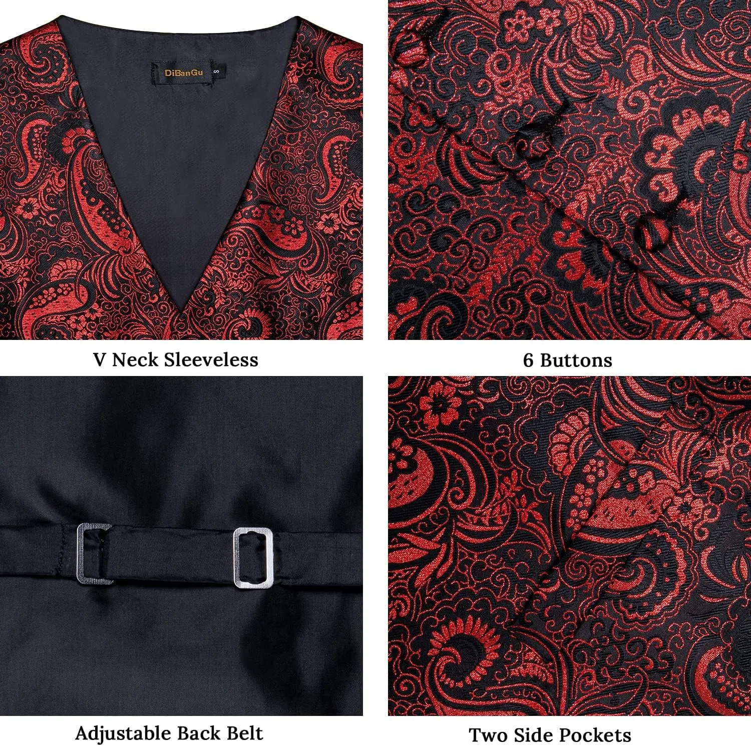 DiBanGu Mens Vest and Tie Set Formal Paisley Waistcoat and Necktie Pocket Square Cufflinks Silk Suit Vest for Tuxedo Wedding