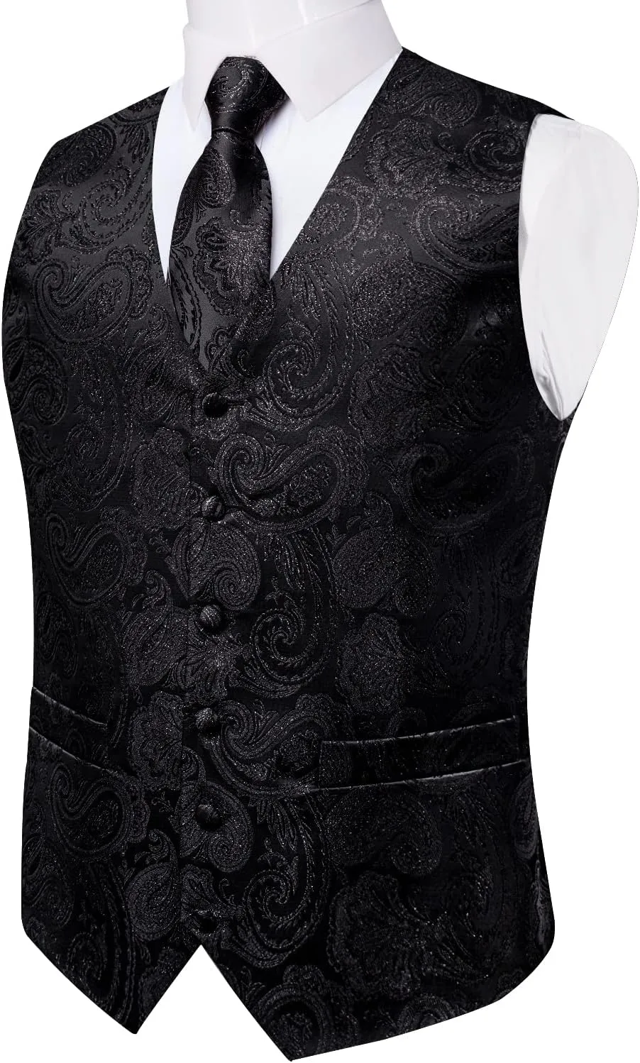 DiBanGu Mens Vest and Tie Set Formal Paisley Waistcoat and Necktie Pocket Square Cufflinks Silk Suit Vest for Tuxedo Wedding