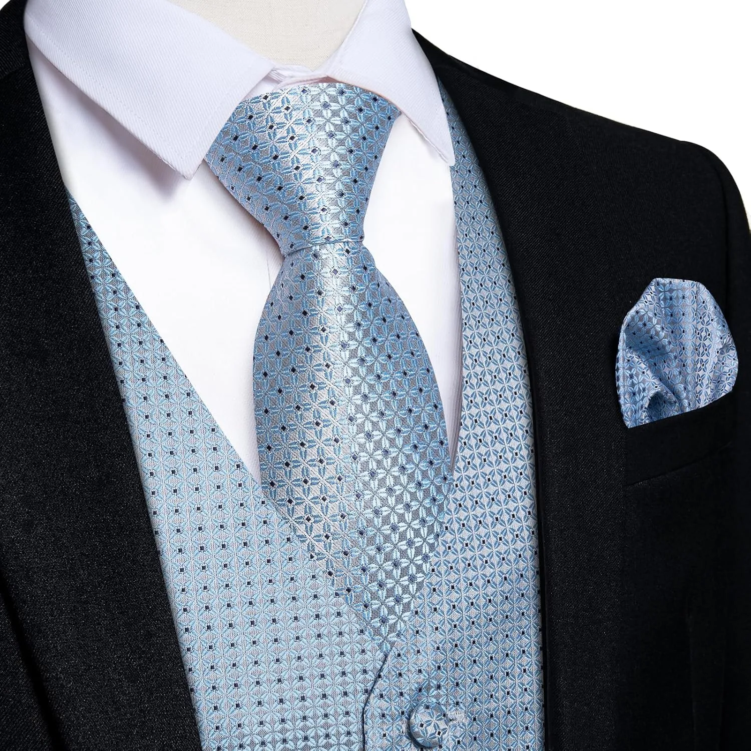 DiBanGu Mens Vest and Tie Set Formal Paisley Waistcoat and Necktie Pocket Square Cufflinks Silk Suit Vest for Tuxedo Wedding