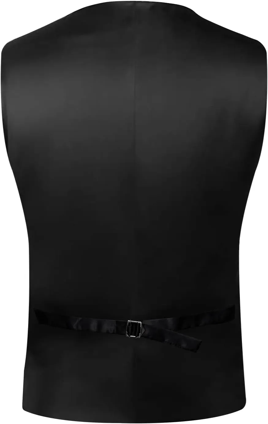 DiBanGu Mens Vest and Tie Set Formal Paisley Waistcoat and Necktie Pocket Square Cufflinks Silk Suit Vest for Tuxedo Wedding