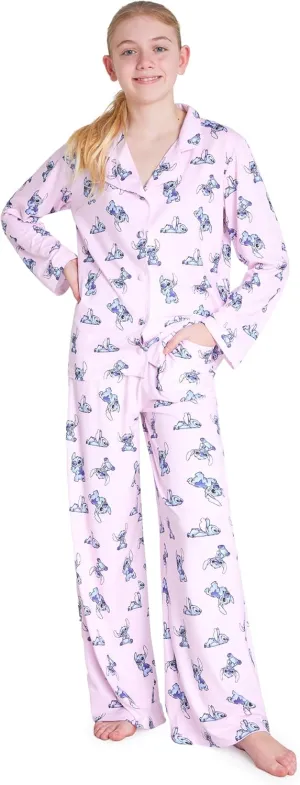 Disney Stitch Girls PJs for Kids Teenagers - 2 Piece Long Girls Pyjamas Breathable Lounge Wear 7-14 - Years Stitch Gifts
