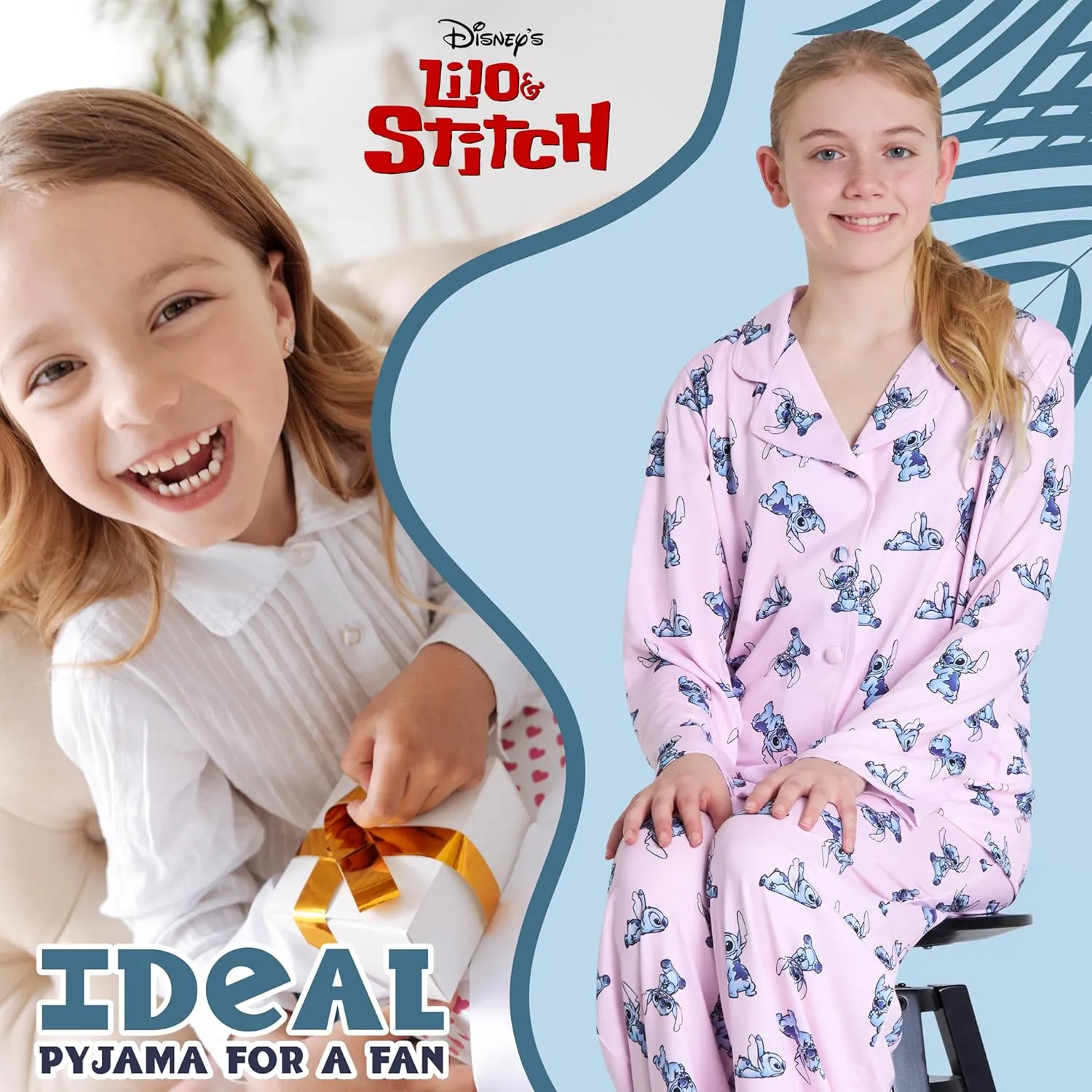 Disney Stitch Girls PJs for Kids Teenagers - 2 Piece Long Girls Pyjamas Breathable Lounge Wear 7-14 - Years Stitch Gifts