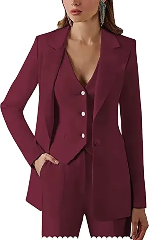 Dowbins Womens 3 Piece Single-Breasted Pants Suits Dressy Casual Jacket Vest and Pants Suits for Women Evening Party