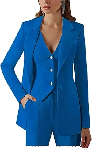 Dowbins Womens 3 Piece Single-Breasted Pants Suits Dressy Casual Jacket Vest and Pants Suits for Women Evening Party