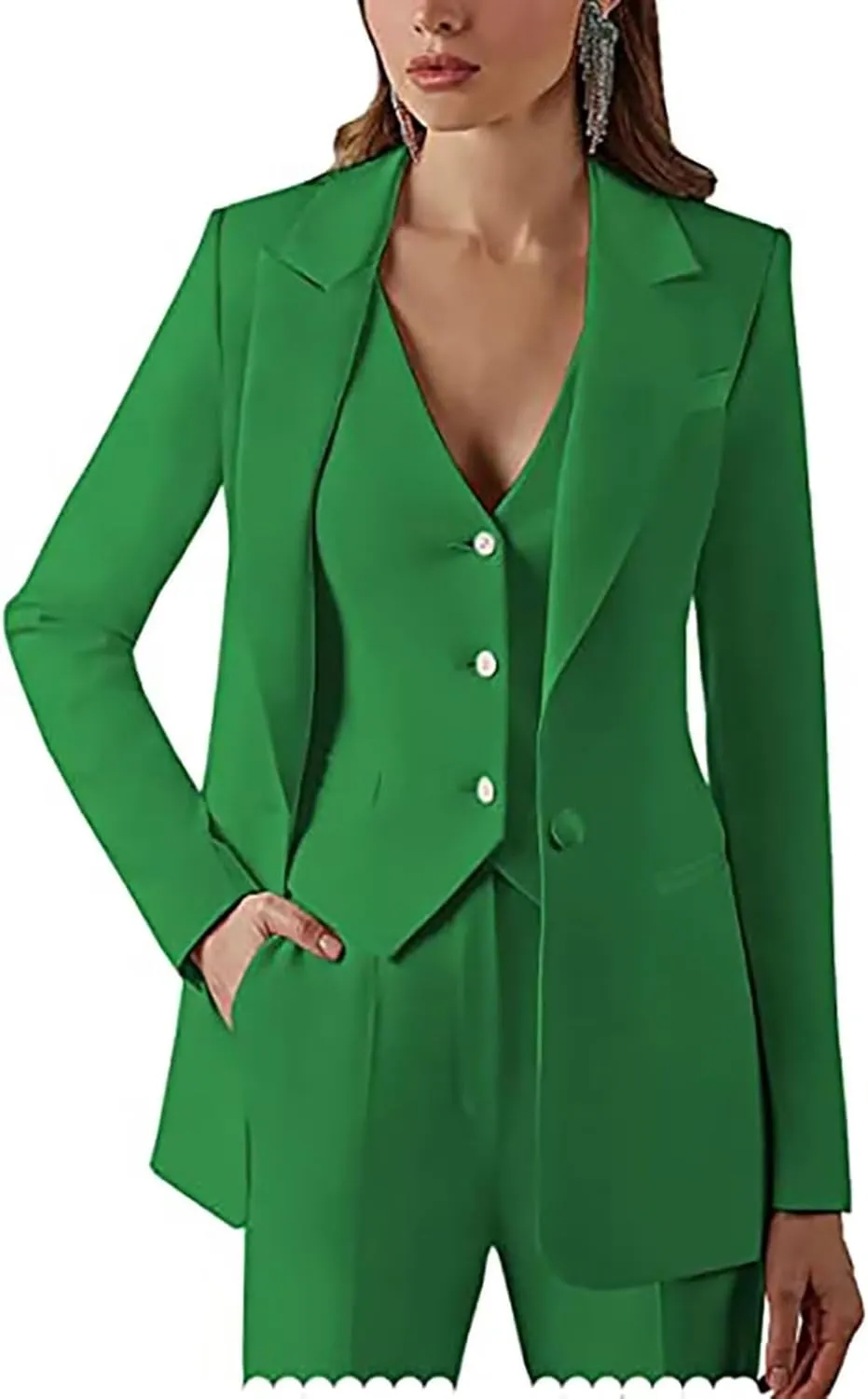 Dowbins Womens 3 Piece Single-Breasted Pants Suits Dressy Casual Jacket Vest and Pants Suits for Women Evening Party