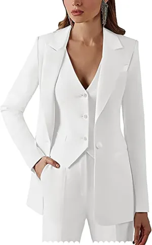 Dowbins Womens 3 Piece Single-Breasted Pants Suits Dressy Casual Jacket Vest and Pants Suits for Women Evening Party