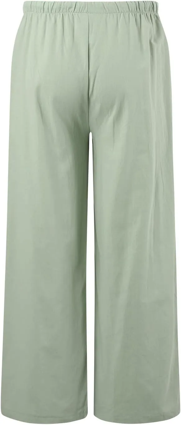 Drawstring Pants Women Straight Leg Summer Breathable Wide Leg Casual Comfy High Waist Palazzo Trousers with Pocket