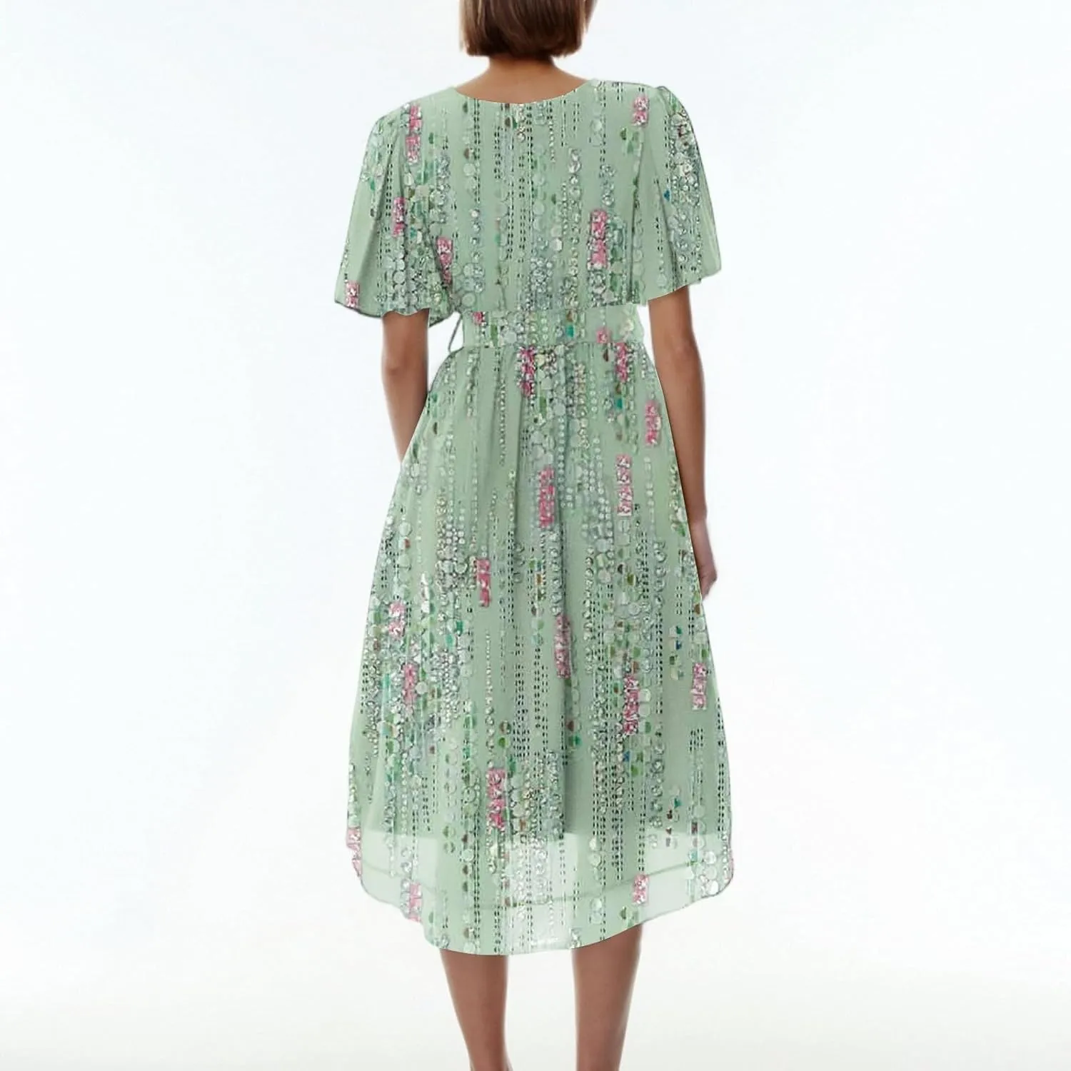 Dresses for Women 2025 Elegant Classy Boho Floral V Neck Belted Summer Sundress Wedding Guest Prom Cocktail Midi Dress