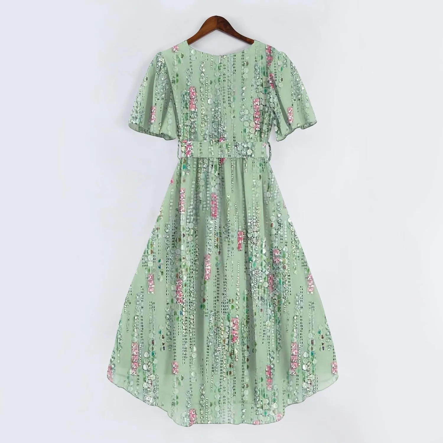 Dresses for Women 2025 Elegant Classy Boho Floral V Neck Belted Summer Sundress Wedding Guest Prom Cocktail Midi Dress