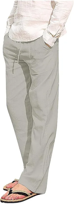DuDubaby Ski Pants Men Men Fashion Cotton Linen Plus Size Casual Elastic Waist Pockets Long Pants Running Pants