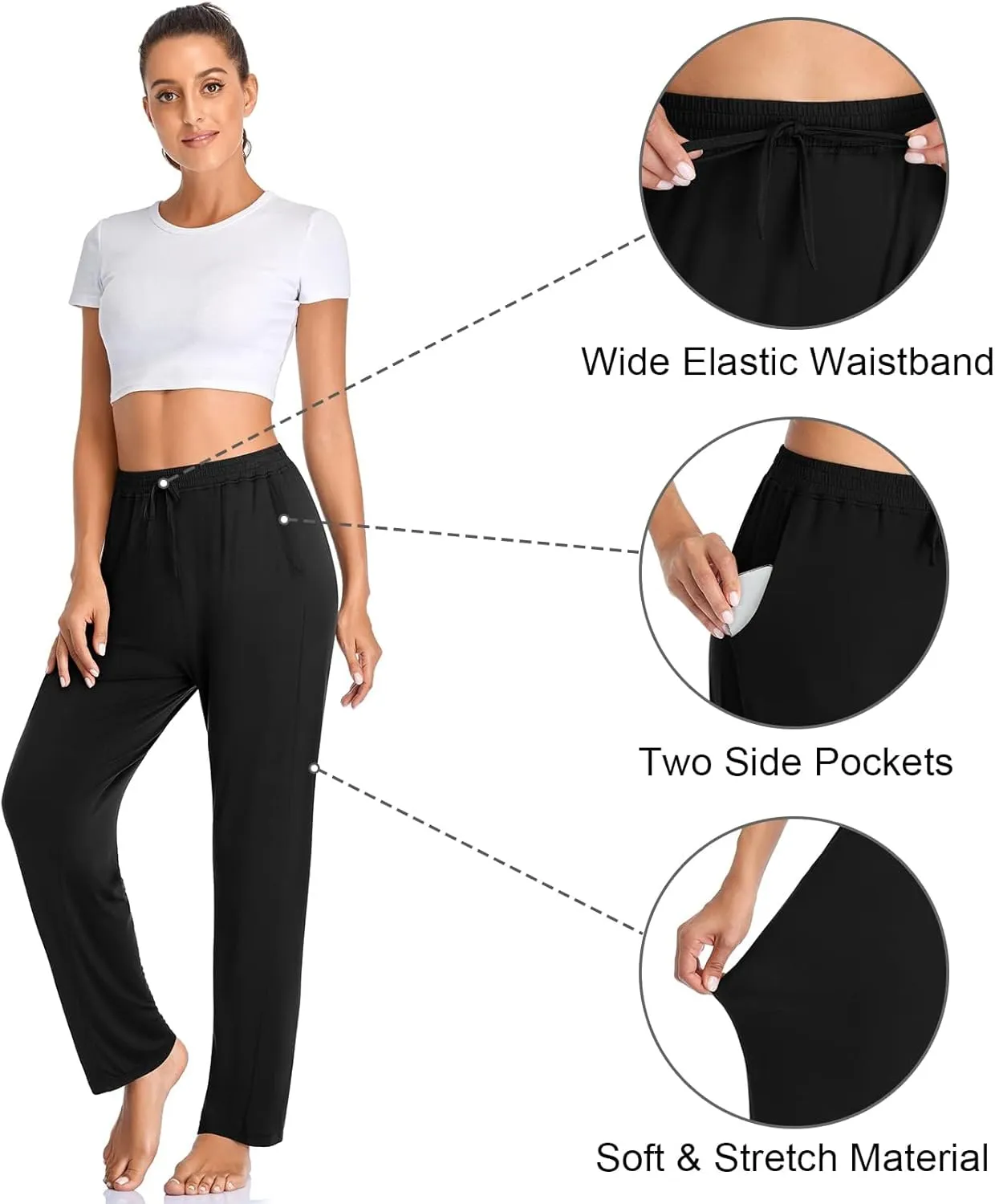 Envlon Women's Yoga Pants with Pockets Comfy Stretch Loose Wide Leg Casual Pants Breathable Running Workout Lounge Pants