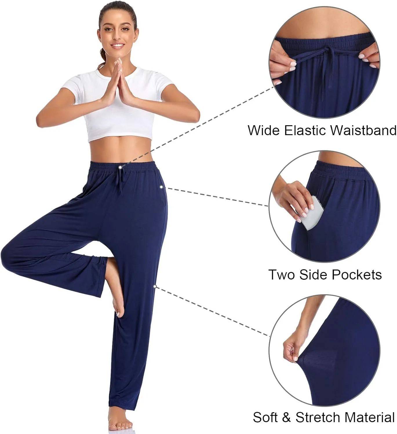 Envlon Women's Yoga Pants with Pockets Comfy Stretch Loose Wide Leg Casual Pants Breathable Running Workout Lounge Pants