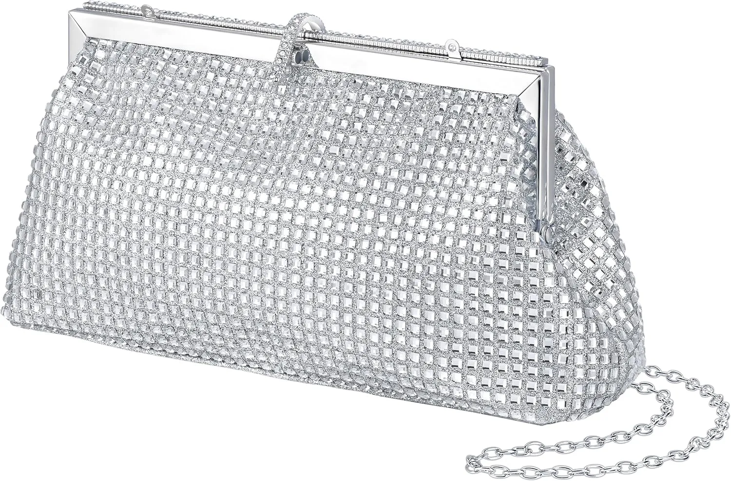 Evening Bags for Women, Silver Clutch bag with Chain Formal Purse Luxury Handbag for Wedding Party