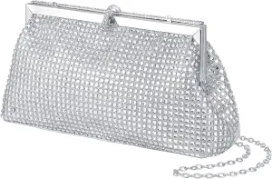 Evening Bags for Women, Silver Clutch bag with Chain Formal Purse Luxury Handbag for Wedding Party