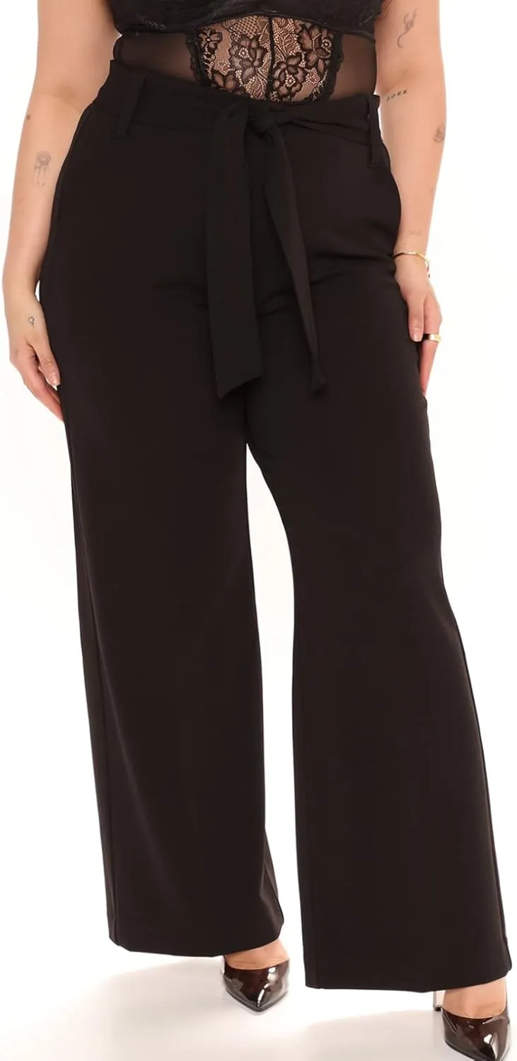 Eytino Womens Plus Size Stretch Dress Pants Comfy Wide Leg Belted Lounge Pants for Office, 1X-5X