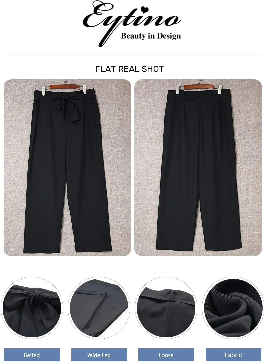 Eytino Womens Plus Size Stretch Dress Pants Comfy Wide Leg Belted Lounge Pants for Office, 1X-5X