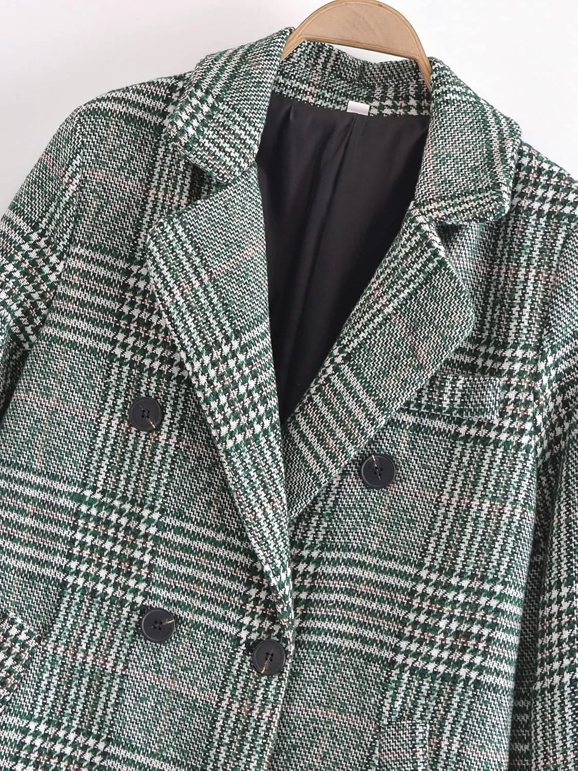 Face Dream Women Classic Lattice Winter Overcoat Lapel Double Breasted Woolen Long Coat