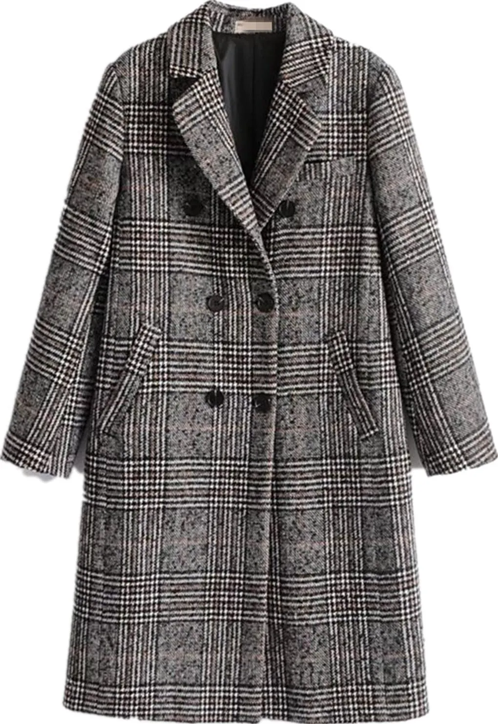 Face Dream Women Classic Lattice Winter Overcoat Lapel Double Breasted Woolen Long Coat
