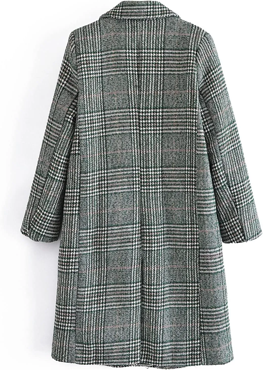 Face Dream Women Classic Lattice Winter Overcoat Lapel Double Breasted Woolen Long Coat