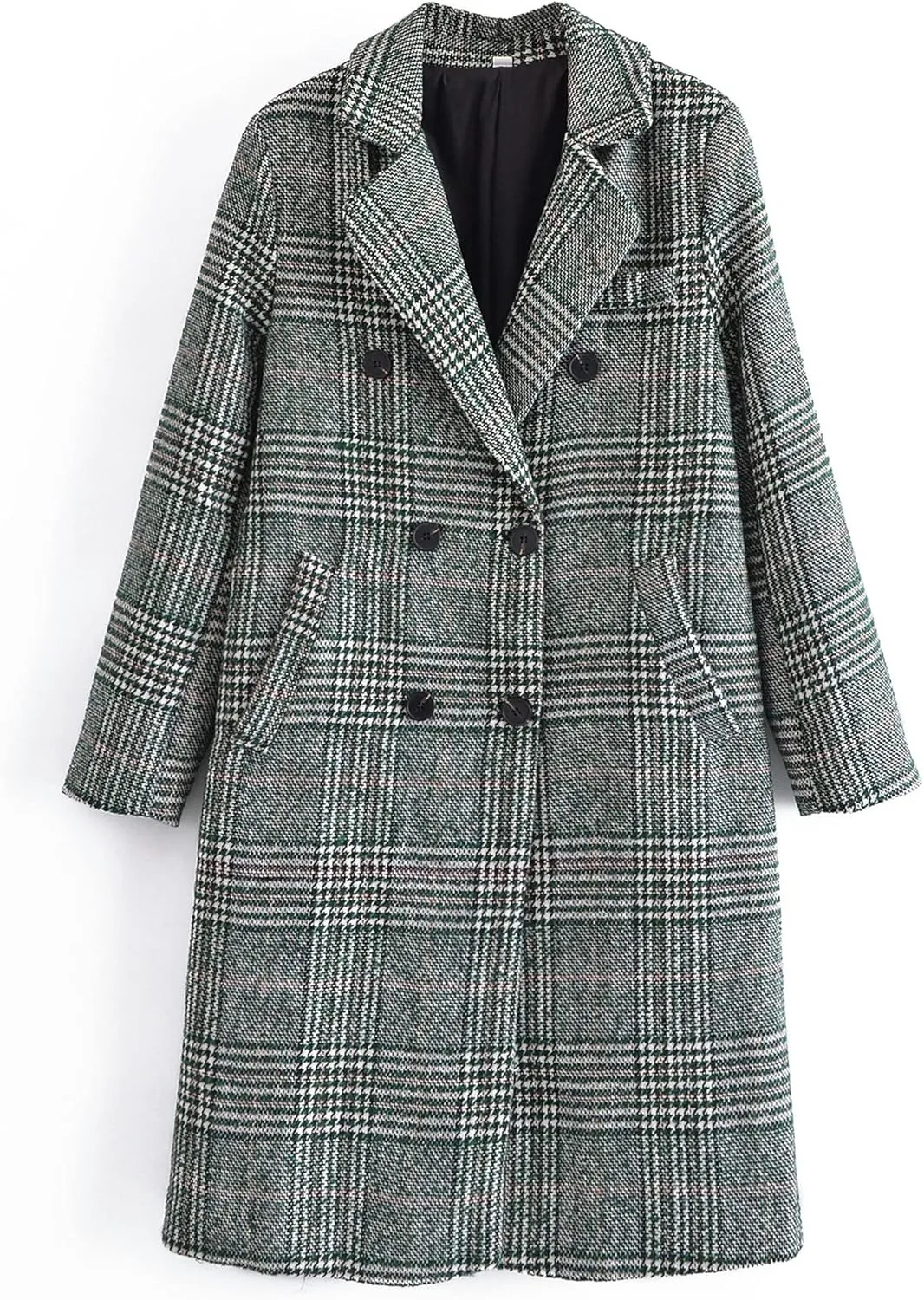 Face Dream Women Classic Lattice Winter Overcoat Lapel Double Breasted Woolen Long Coat