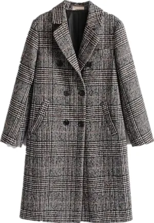 Face Dream Women Classic Lattice Winter Overcoat Lapel Double Breasted Woolen Long Coat