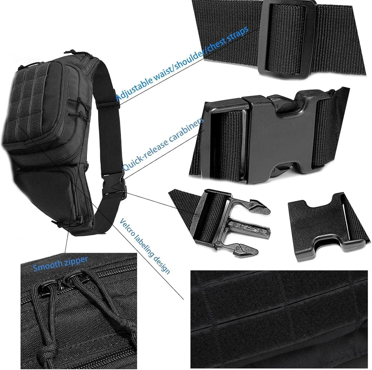 Fanny Pack,Sports Waist Bag Adjustable Breathable Portable Nylon Chest Belt Bag for Running Hiking Cycling Travel Mountaineering (Black)