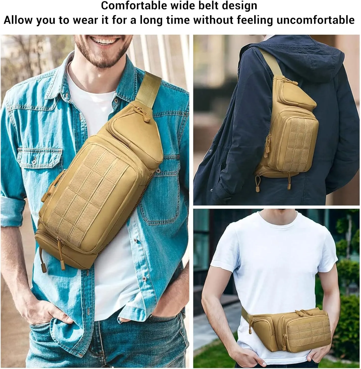 Fanny Pack,Sports Waist Bag Adjustable Breathable Portable Nylon Chest Belt Bag for Running Hiking Cycling Travel Mountaineering (Khaki)