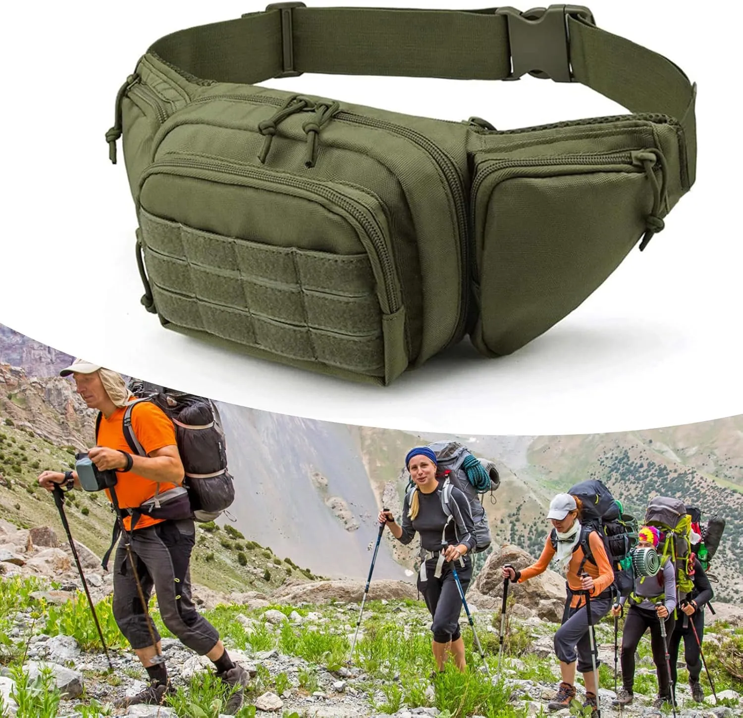 Fanny Pack,Sports Waist Bag Adjustable Breathable Portable Nylon Chest Belt Bag for Running Hiking Cycling Travel Mountaineering (OD Green)