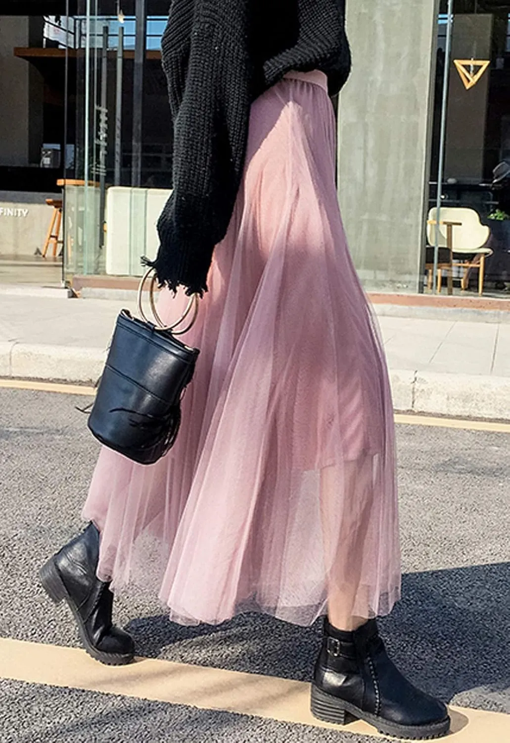 Flygo Women's High Waist A-Line Tulle Long Midi Skirt Princess Tutu Party Skirts