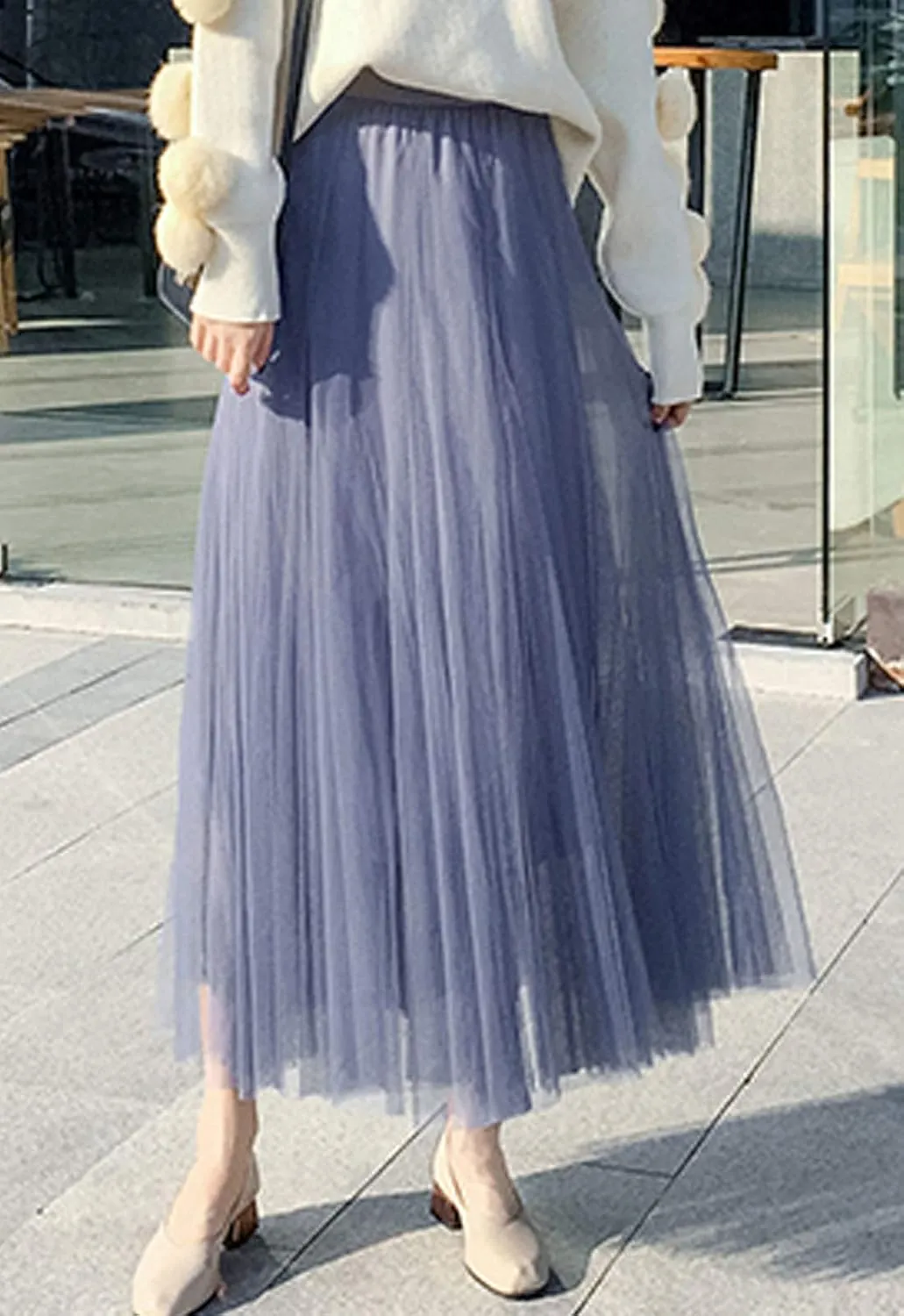 Flygo Women's High Waist A-Line Tulle Long Midi Skirt Princess Tutu Party Skirts