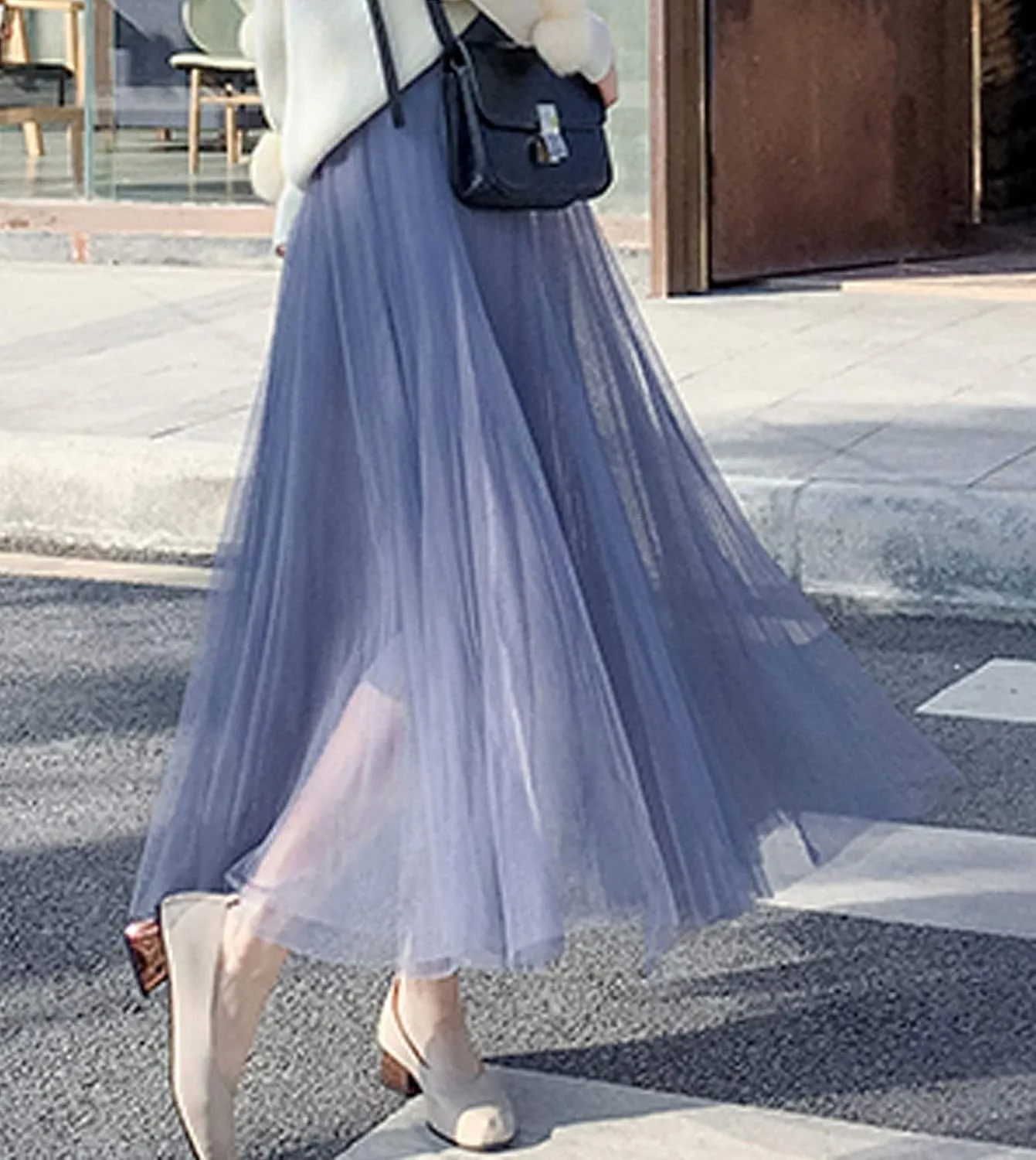 Flygo Women's High Waist A-Line Tulle Long Midi Skirt Princess Tutu Party Skirts