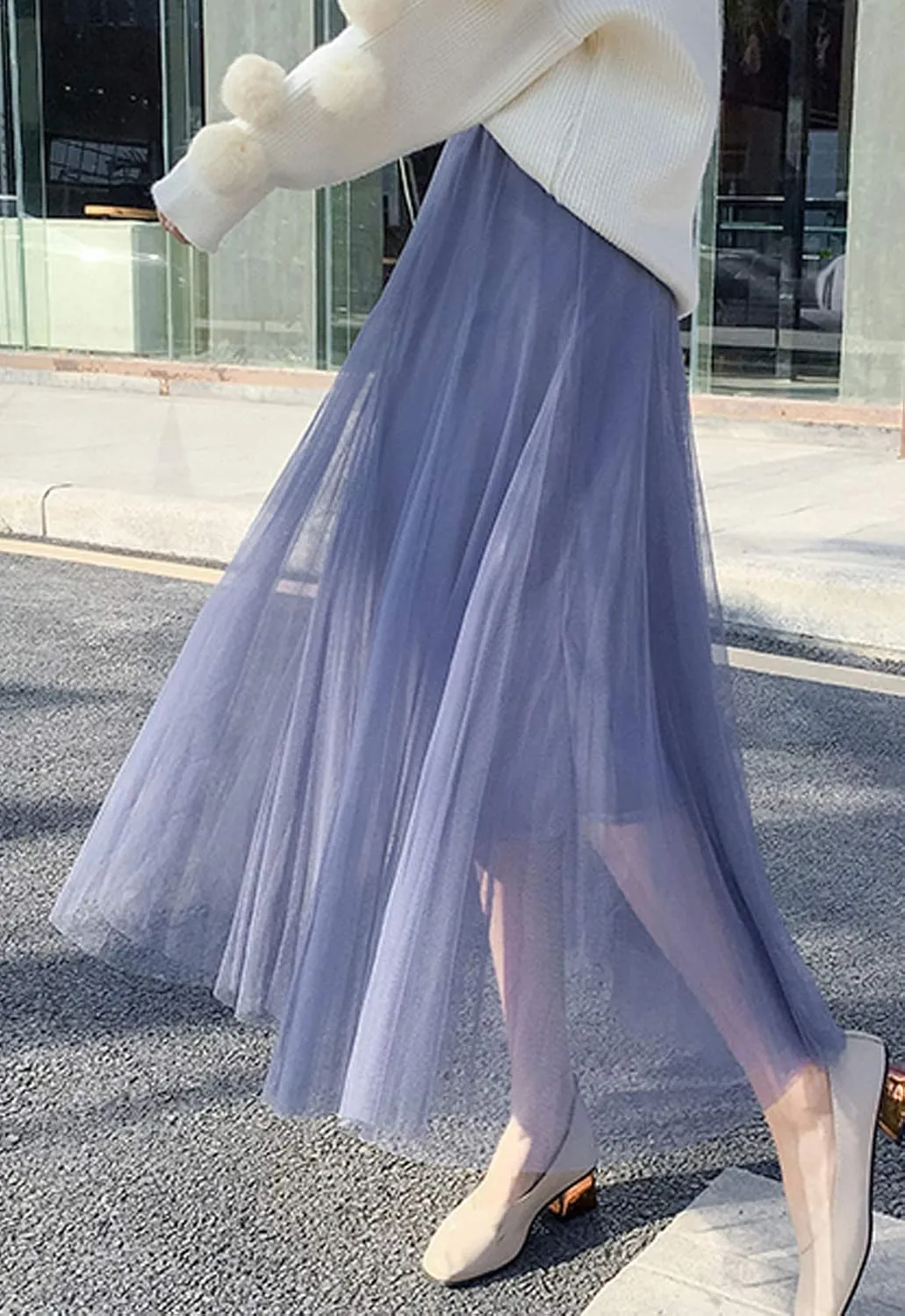 Flygo Women's High Waist A-Line Tulle Long Midi Skirt Princess Tutu Party Skirts
