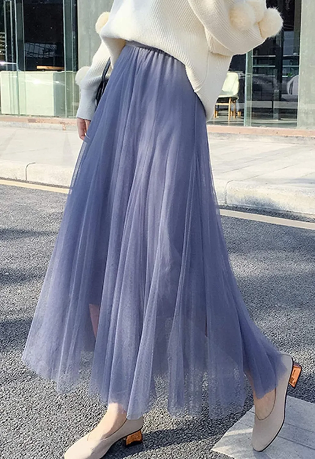 Flygo Women's High Waist A-Line Tulle Long Midi Skirt Princess Tutu Party Skirts