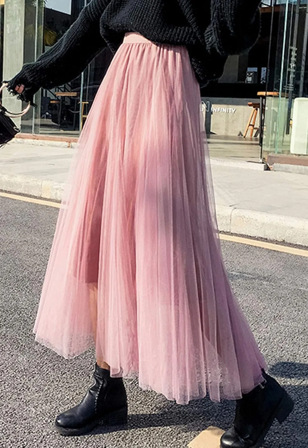 Flygo Women's High Waist A-Line Tulle Long Midi Skirt Princess Tutu Party Skirts