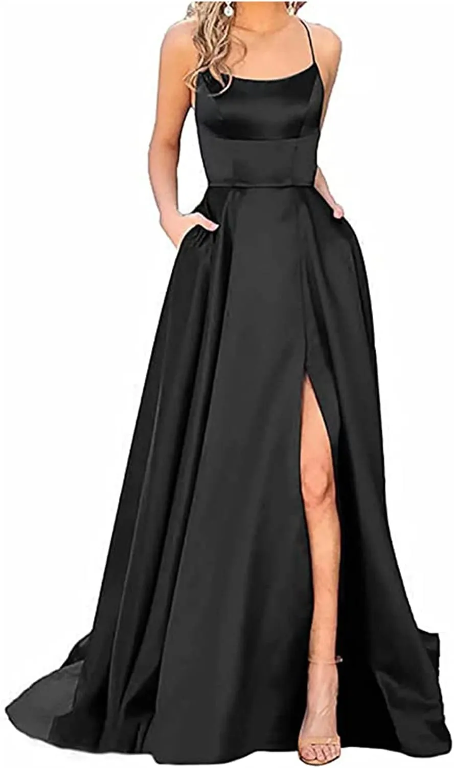 Formal Dresses for Women Sleeveless Spaghetti Strap Side Slit Long Prom Dress Elegant Cocktail Party Maxi Dresses Eveing Gown