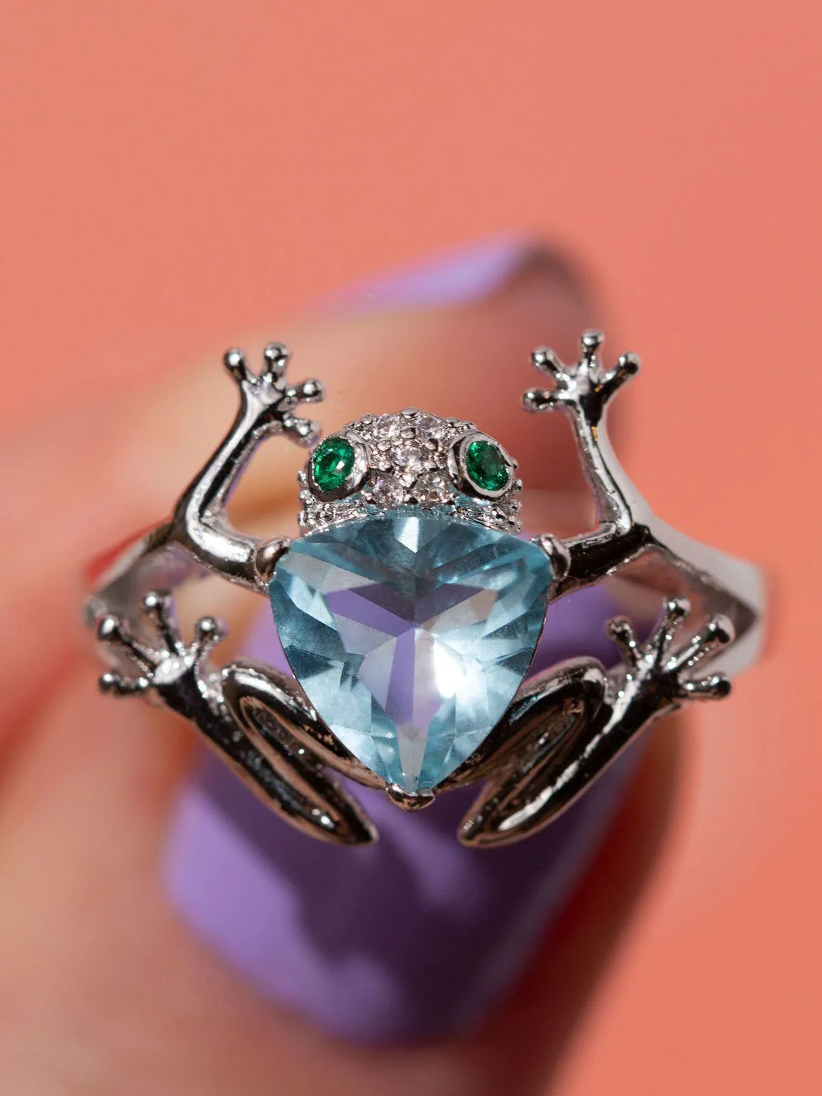 Frog Ring With Aquamarine Stone