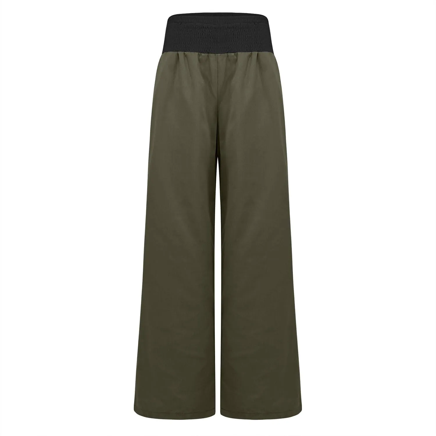 FZYLQY Womens Linen Pants 2025 Summer Loose Fit Comfy Casual Pants Colorblock Smocked Waist Beach Trouser Pants with Pockets