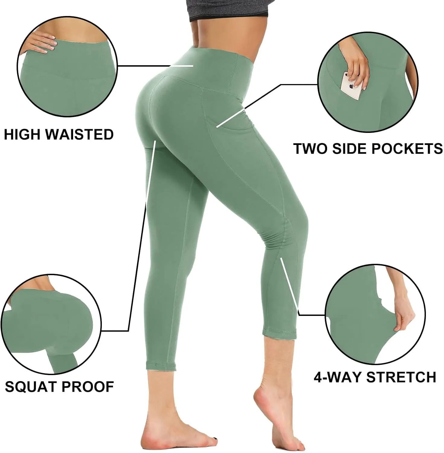 GAYHAY Capri Leggings with Pockets for Women - 19" Yoga Pants High Waist Tummy Control Compression for Workout