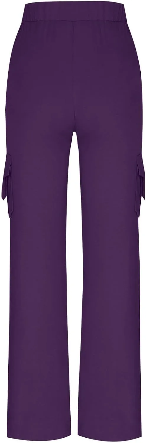 Gcvizuso High Waisted Cargo Pants for Women Drawstring Waist Wide Leg Trousers with Pockets Plus Size Solid Loose Leggings