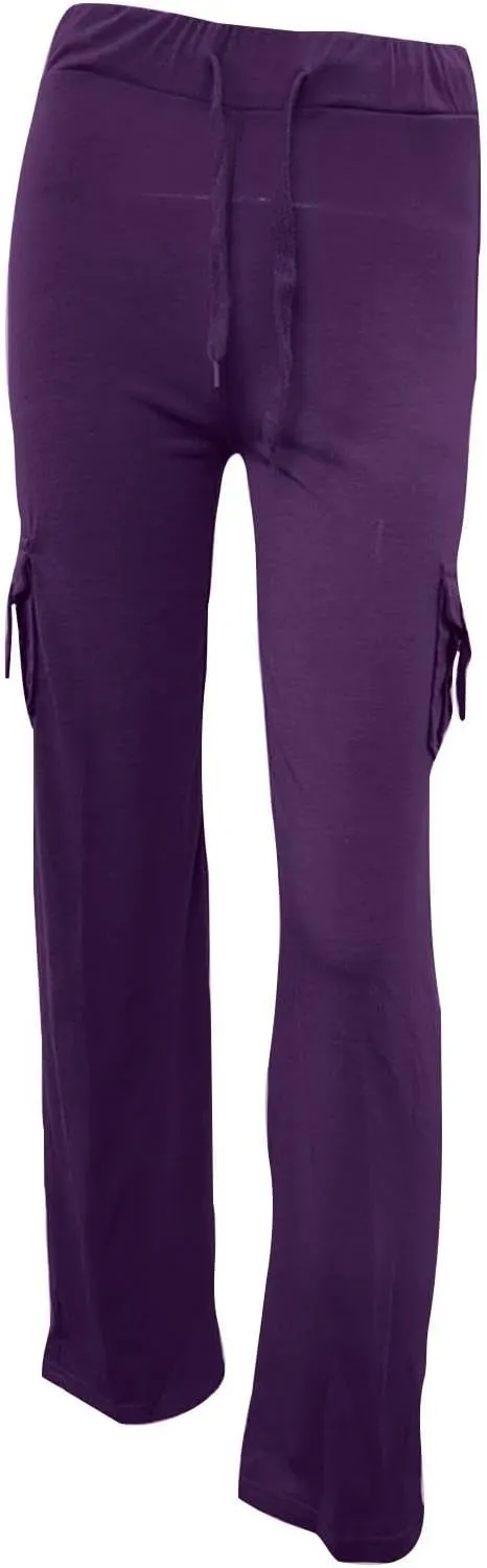 Gcvizuso High Waisted Cargo Pants for Women Drawstring Waist Wide Leg Trousers with Pockets Plus Size Solid Loose Leggings