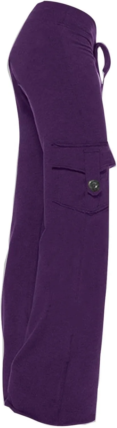 Gcvizuso High Waisted Cargo Pants for Women Drawstring Waist Wide Leg Trousers with Pockets Plus Size Solid Loose Leggings