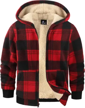GEEK LIGHTING Boys Flannel Jacket Sherpa Lined Hoodies Zip Up Fleece Plaid Shirt Jackets Winter Outdoor Coat Warm