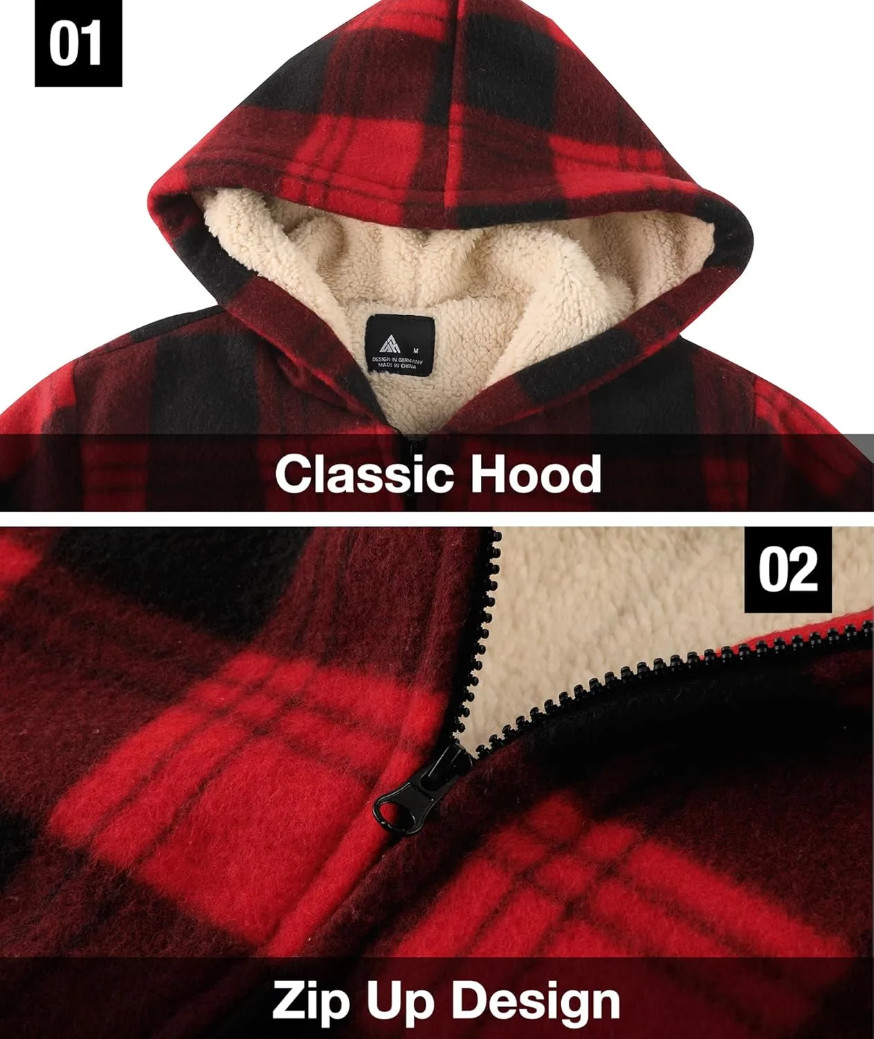 GEEK LIGHTING Boys Flannel Jacket Sherpa Lined Hoodies Zip Up Fleece Plaid Shirt Jackets Winter Outdoor Coat Warm