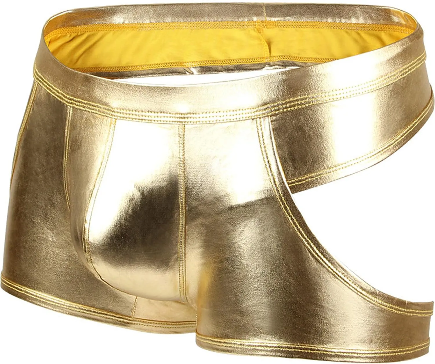 Generic Men's Faux Leather Boxer Briefs Hollowed Low Rise Metallic Underwear Clubwear Sexy U Convex Breathable Underwear