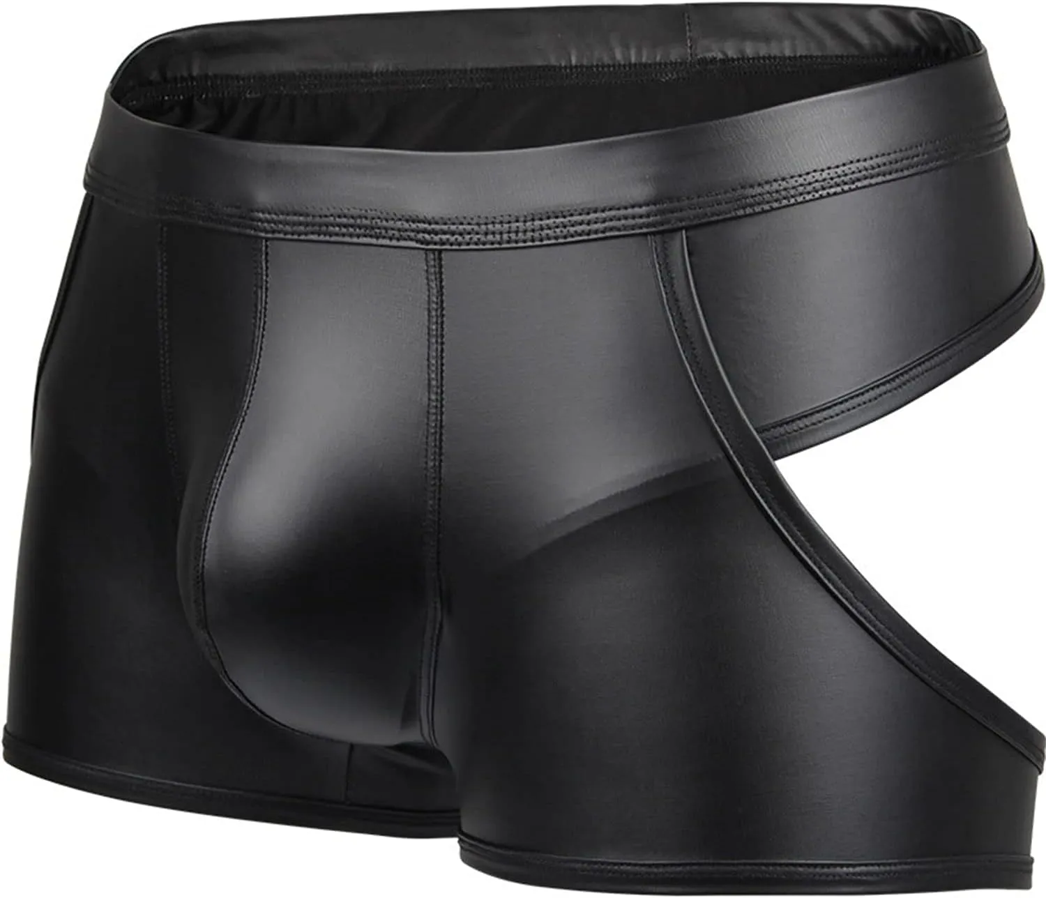 Generic Men's Faux Leather Boxer Briefs Hollowed Low Rise Metallic Underwear Clubwear Sexy U Convex Breathable Underwear