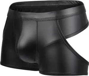Generic Men's Faux Leather Boxer Briefs Hollowed Low Rise Metallic Underwear Clubwear Sexy U Convex Breathable Underwear