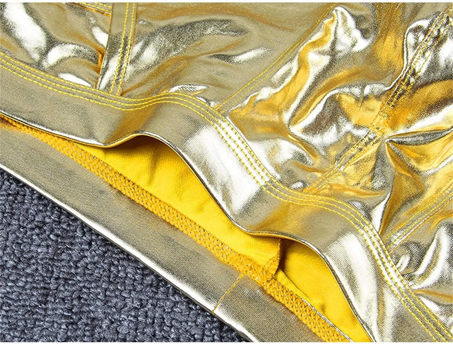 Generic Men's Faux Leather Boxer Briefs Hollowed Low Rise Metallic Underwear Clubwear Sexy U Convex Breathable Underwear