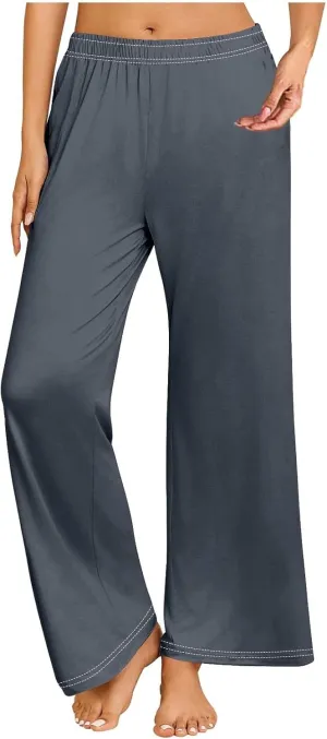 GIERIDUC Pajams Pants for Women Flowy Palazzo Pants Boho High Waist Wide Leg Trousers Summer Beach Lounge Outfits 2025