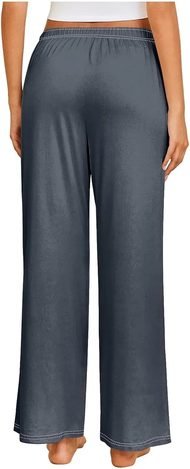 GIERIDUC Pajams Pants for Women Flowy Palazzo Pants Boho High Waist Wide Leg Trousers Summer Beach Lounge Outfits 2025