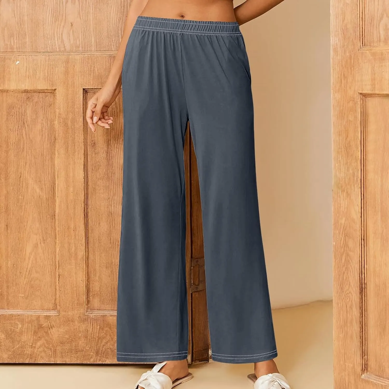 GIERIDUC Pajams Pants for Women Flowy Palazzo Pants Boho High Waist Wide Leg Trousers Summer Beach Lounge Outfits 2025